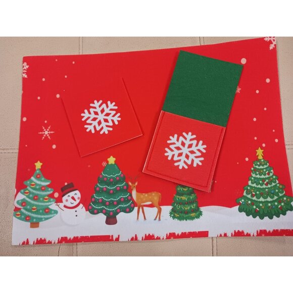 Christmas Place Mats & Silverware Holder With Coaster Set of 6 Heavy Felt NEW - Picture 5 of 7
